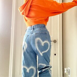 Edikted Blue Heart Pattern High Rise Jeans